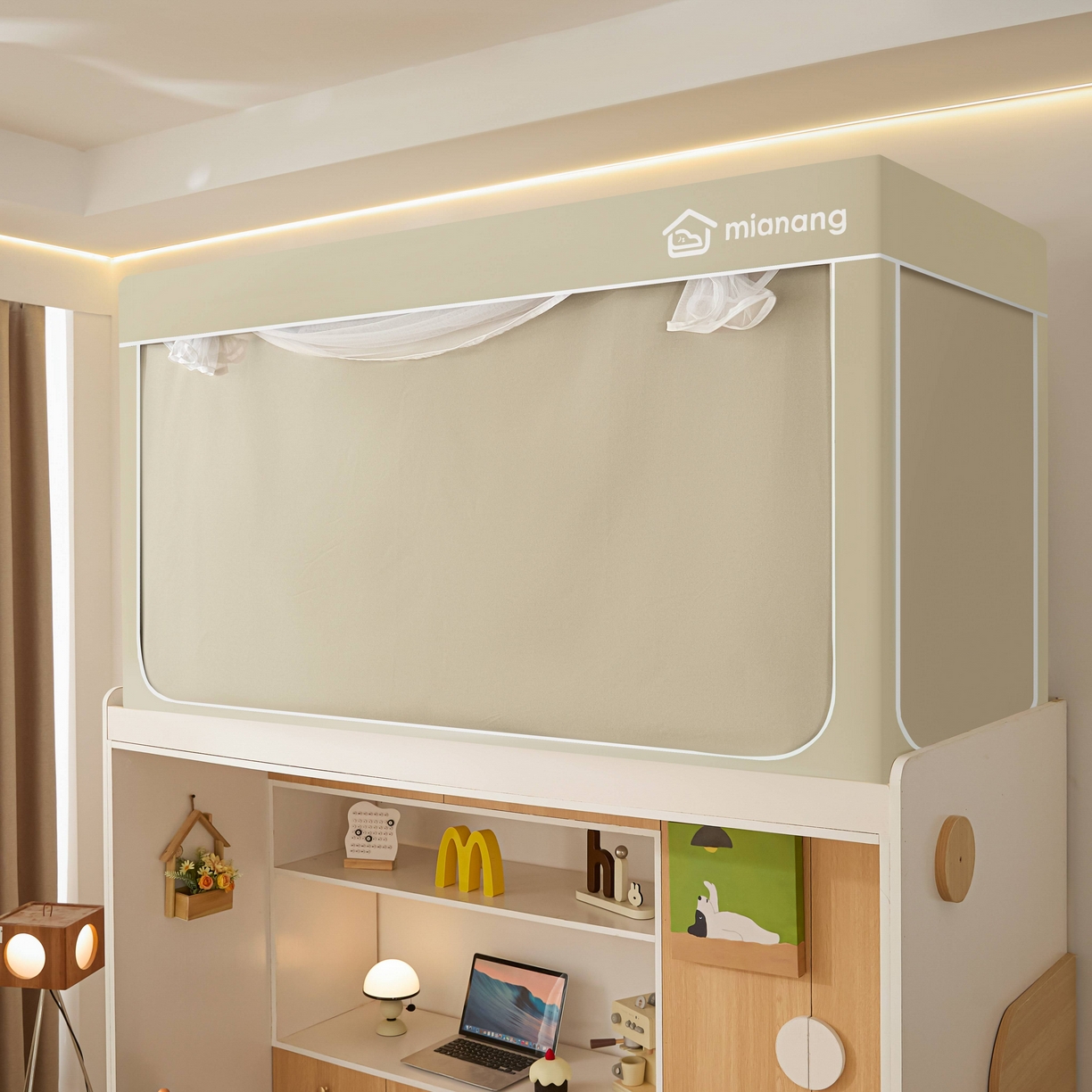 91家纺网 家纺一手货源 找家纺 卓尔居 2025新款强遮光学生宿舍上下铺遮光蚊帐床帘-遮光大师 米色