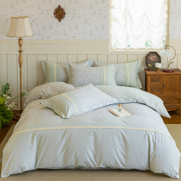 91家纺网 家纺一手货源 找家纺 （总）巧玲珑 2025新款织带花边工艺款四件套-初夏铃兰