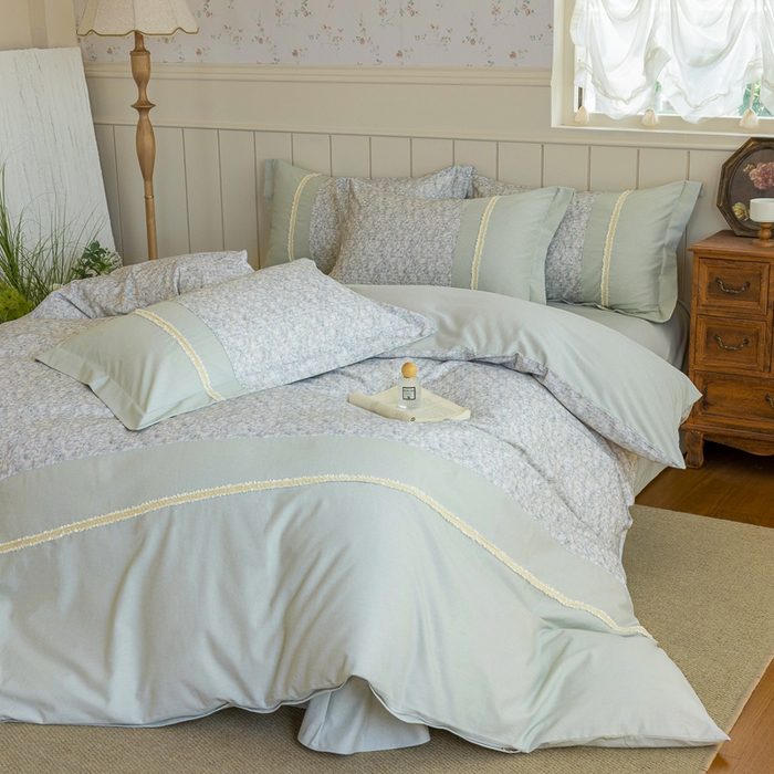 91家纺网 家纺一手货源 找家纺 （总）巧玲珑 2025新款织带花边工艺款四件套-初夏铃兰