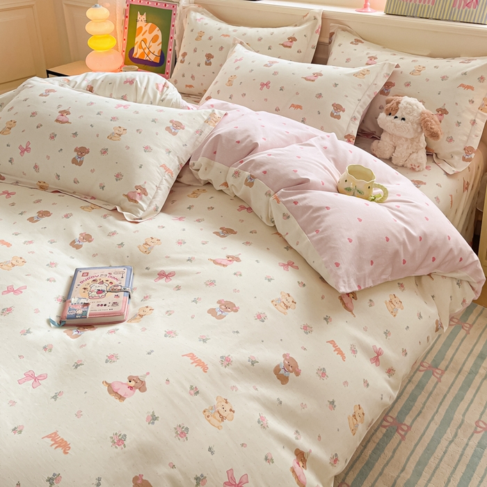 91家纺网 家纺一手货源 找家纺 花梦欣 2025新款全棉印花单品系列-单被套 酷卡小狗