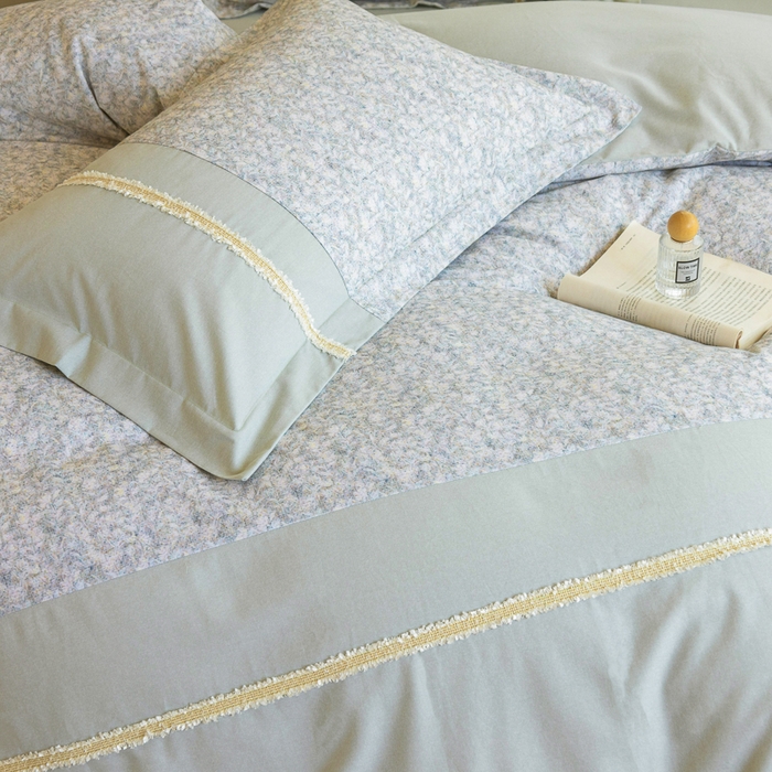 91家纺网 家纺一手货源 找家纺 （总）巧玲珑 2025新款织带花边工艺款四件套-初夏铃兰