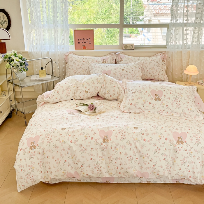 91家纺网 家纺一手货源 找家纺 花梦欣 2025新款全棉印花单品系列-单被套 旧书折痕粉