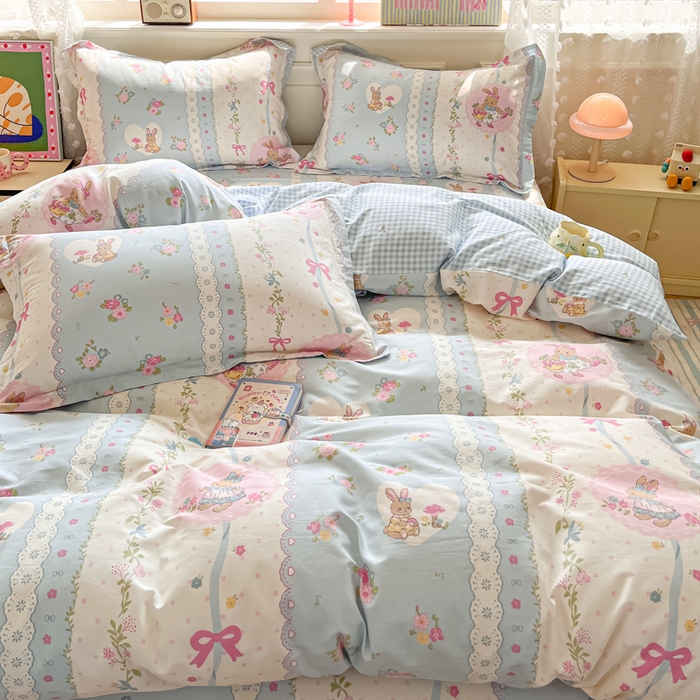 91家纺网 家纺一手货源 找家纺 花梦欣 2025新款全棉印花单品系列-单被套 花丛兔兰