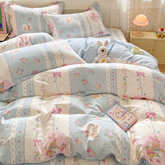 91家纺网 家纺一手货源 找家纺 花梦欣 2025新款全棉印花单品系列-单被套 花丛兔兰