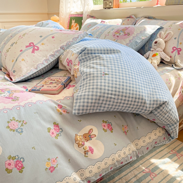 91家纺网 家纺一手货源 找家纺 花梦欣 2025新款全棉印花单品系列-单被套 花丛兔兰