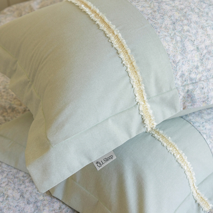 91家纺网 家纺一手货源 找家纺 巧玲珑 2025新款织带花边工艺款四件套-初夏铃兰 初夏铃兰-草绿