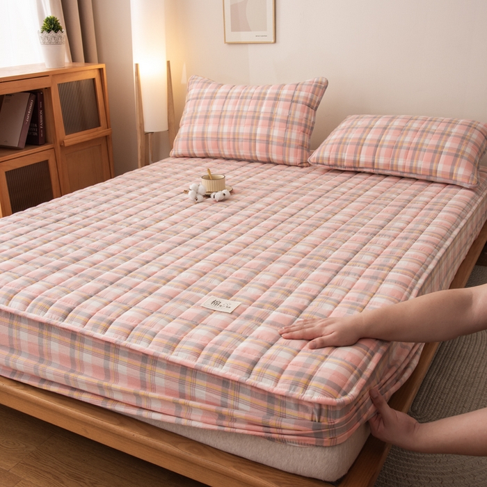 91家纺网 家纺一手货源 找家纺 （总）萌飞 2025新款A类全棉纯棉色织抗菌夹棉床笠单床笠单品床笠单件床笠同款枕套一对