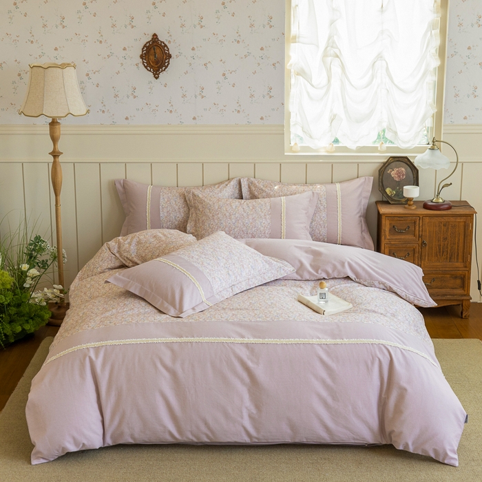 91家纺网 家纺一手货源 找家纺 巧玲珑 2025新款织带花边工艺款四件套-初夏铃兰 初夏铃兰-豆沙