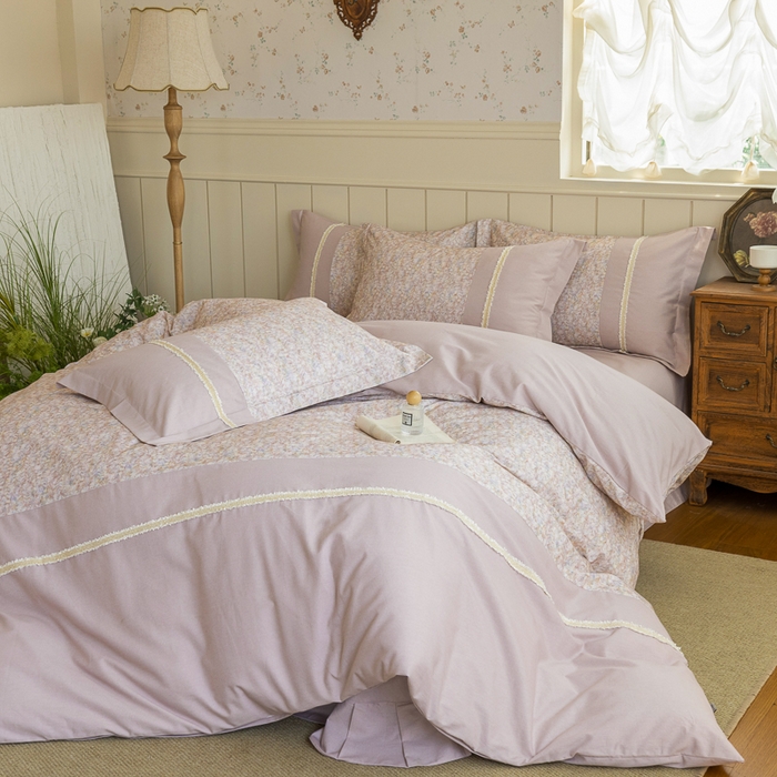 91家纺网 家纺一手货源 找家纺 巧玲珑 2025新款织带花边工艺款四件套-初夏铃兰 初夏铃兰-豆沙