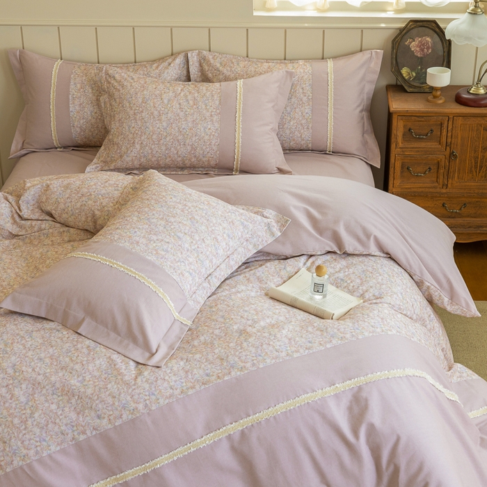 91家纺网 家纺一手货源 找家纺 巧玲珑 2025新款织带花边工艺款四件套-初夏铃兰 初夏铃兰-豆沙