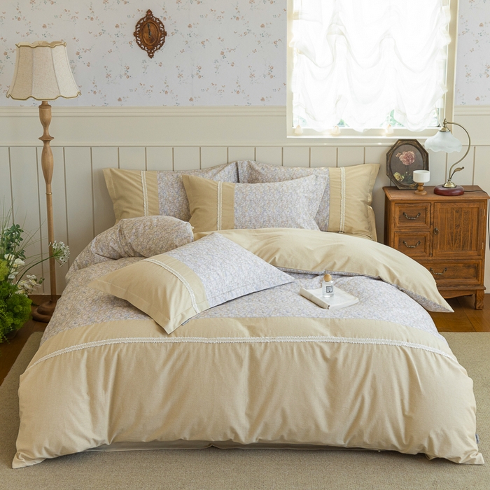 91家纺网 家纺一手货源 找家纺 巧玲珑 2025新款织带花边工艺款四件套-初夏铃兰 初夏铃兰-米黄