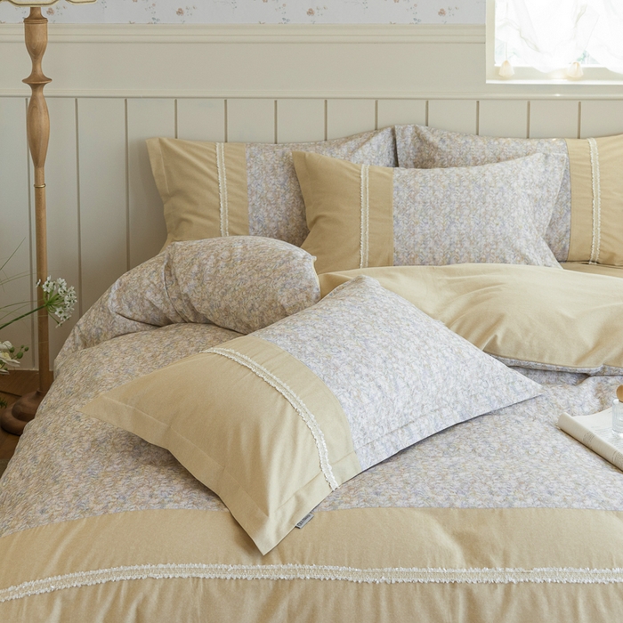 91家纺网 家纺一手货源 找家纺 巧玲珑 2025新款织带花边工艺款四件套-初夏铃兰 初夏铃兰-米黄