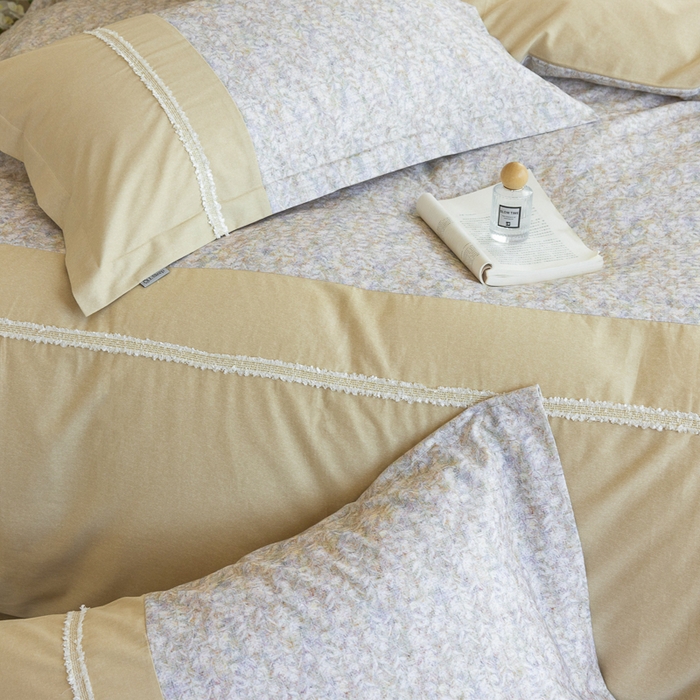 91家纺网 家纺一手货源 找家纺 巧玲珑 2025新款织带花边工艺款四件套-初夏铃兰 初夏铃兰-米黄