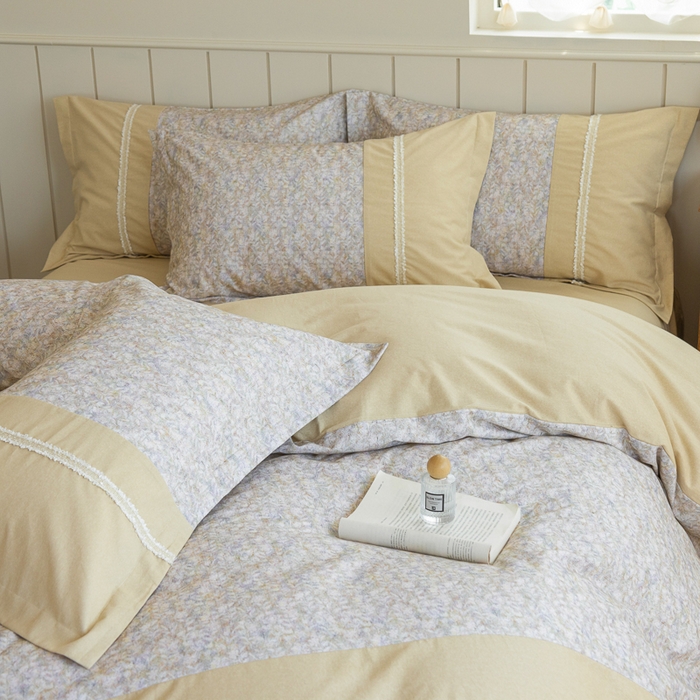 91家纺网 家纺一手货源 找家纺 巧玲珑 2025新款织带花边工艺款四件套-初夏铃兰 初夏铃兰-米黄