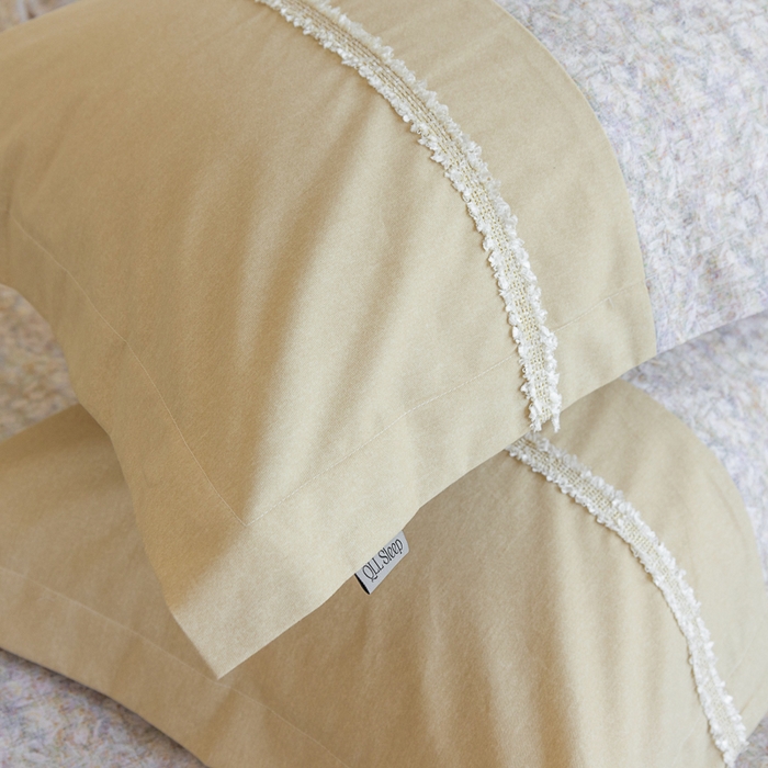 91家纺网 家纺一手货源 找家纺 巧玲珑 2025新款织带花边工艺款四件套-初夏铃兰 初夏铃兰-米黄