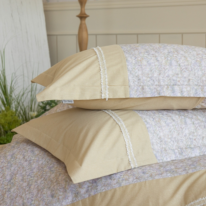 91家纺网 家纺一手货源 找家纺 巧玲珑 2025新款织带花边工艺款四件套-初夏铃兰 初夏铃兰-米黄