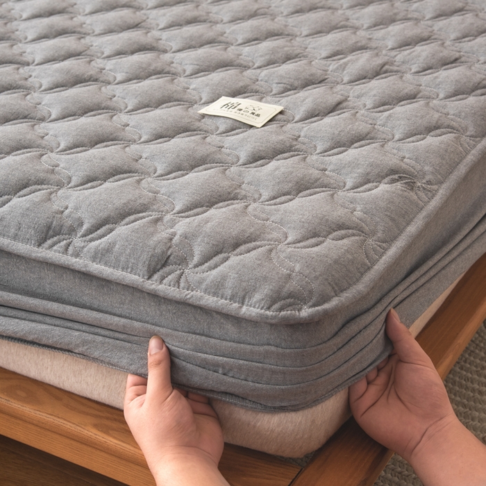 91家纺网 家纺一手货源 找家纺 萌飞 2025新款A类全棉纯棉色织抗菌夹棉床笠单床笠单品床笠单件床笠同款枕套一对 高级灰