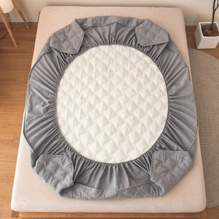 91家纺网 家纺一手货源 找家纺 萌飞 2025新款A类全棉纯棉色织抗菌夹棉床笠单床笠单品床笠单件床笠同款枕套一对 高级灰