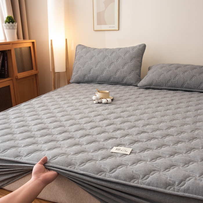 91家纺网 家纺一手货源 找家纺 萌飞 2025新款A类全棉纯棉色织抗菌夹棉床笠单床笠单品床笠单件床笠同款枕套一对 高级灰