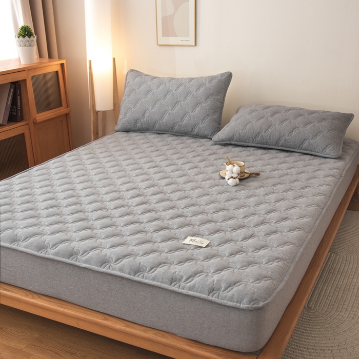 91家纺网 家纺一手货源 找家纺 萌飞 2025新款A类全棉纯棉色织抗菌夹棉床笠单床笠单品床笠单件床笠同款枕套一对 高级灰