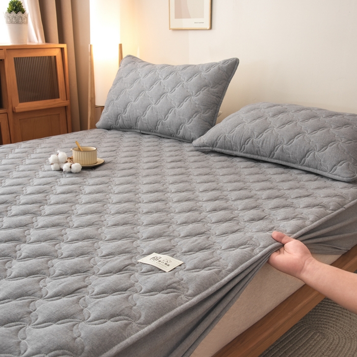 91家纺网 家纺一手货源 找家纺 萌飞 2025新款A类全棉纯棉色织抗菌夹棉床笠单床笠单品床笠单件床笠同款枕套一对 高级灰