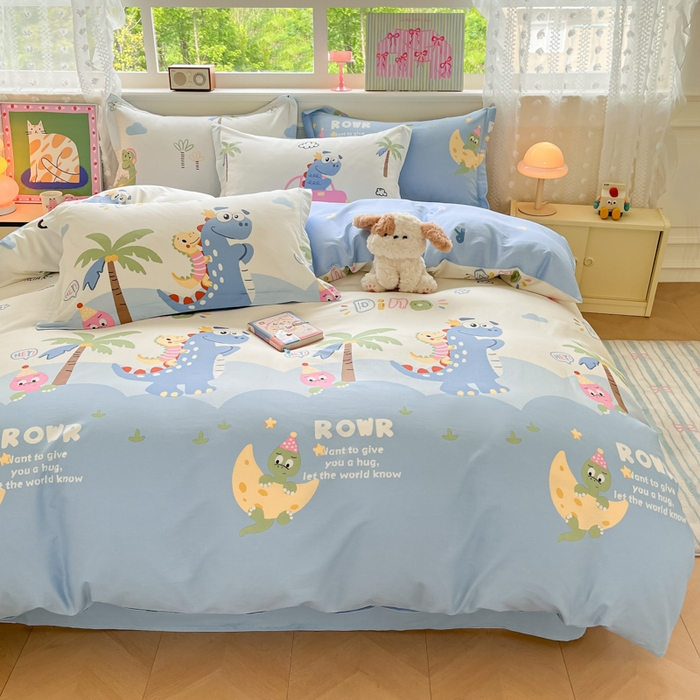 91家纺网 家纺一手货源 找家纺 花梦欣 2025新款全棉印花单品系列-单被套 度假恐龙