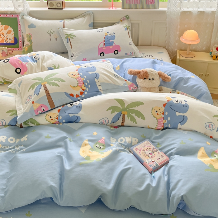 91家纺网 家纺一手货源 找家纺 花梦欣 2025新款全棉印花单品系列-单被套 度假恐龙