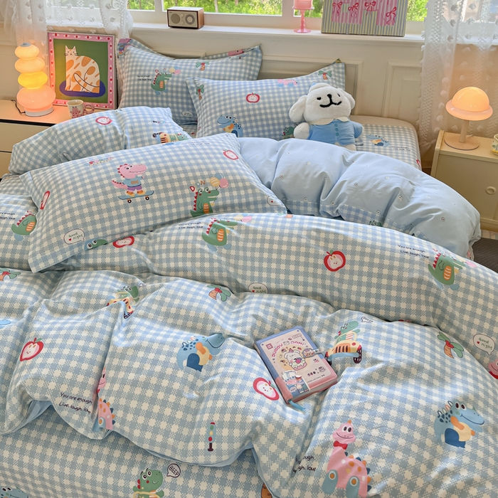 91家纺网 家纺一手货源 找家纺 花梦欣 2025新款全棉印花单品系列-单被套 大眼恐龙蓝