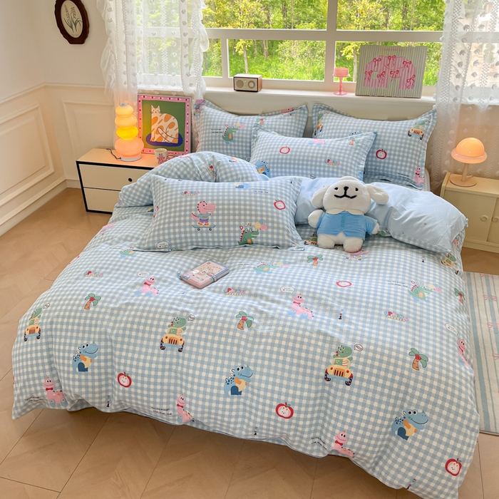 91家纺网 家纺一手货源 找家纺 花梦欣 2025新款全棉印花单品系列-单被套 大眼恐龙蓝