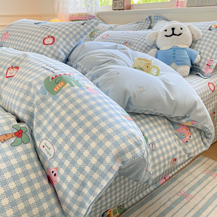 91家纺网 家纺一手货源 找家纺 花梦欣 2025新款全棉印花单品系列-单被套 大眼恐龙蓝