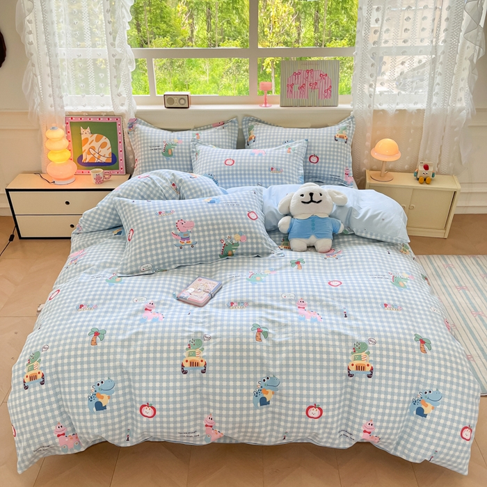 91家纺网 家纺一手货源 找家纺 花梦欣 2025新款全棉印花单品系列-单被套 大眼恐龙蓝