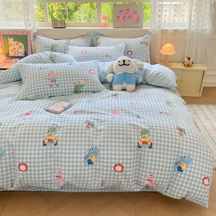 91家纺网 家纺一手货源 找家纺 花梦欣 2025新款全棉印花单品系列-单被套 大眼恐龙蓝