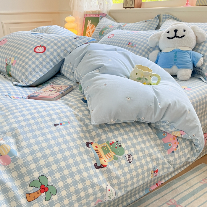 91家纺网 家纺一手货源 找家纺 花梦欣 2025新款全棉印花单品系列-单被套 大眼恐龙蓝