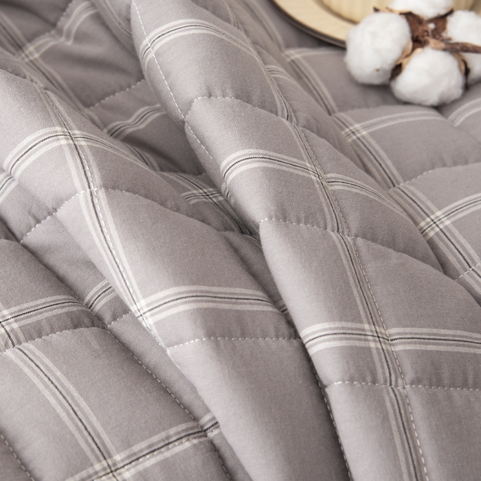 91家纺网 家纺一手货源 找家纺 萌飞 2025新款A类全棉纯棉色织抗菌夹棉床笠单床笠单品床笠单件床笠同款枕套一对 灰小格