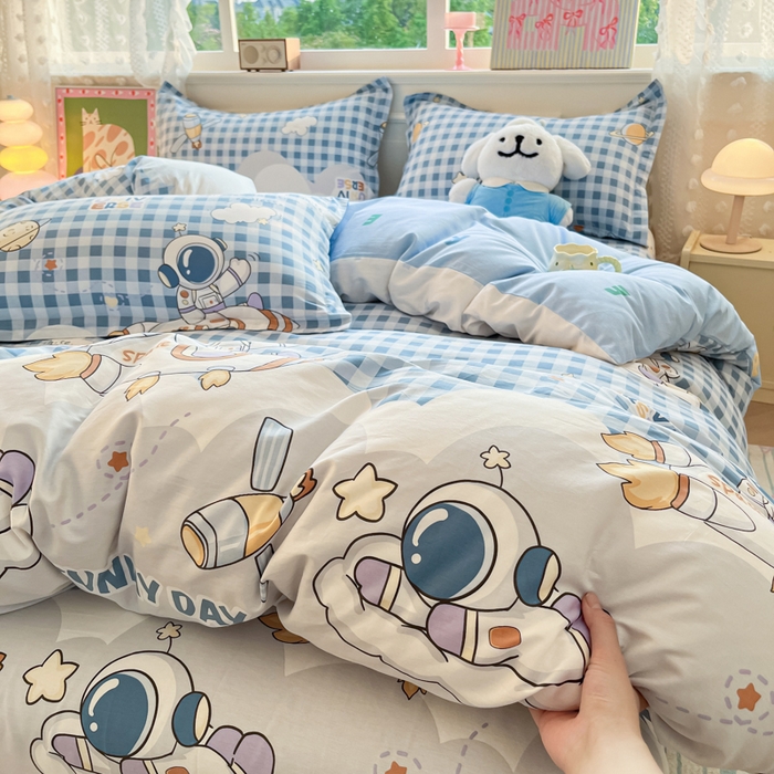 91家纺网 家纺一手货源 找家纺 花梦欣 2025新款全棉印花单品系列-单被套 畅游星球