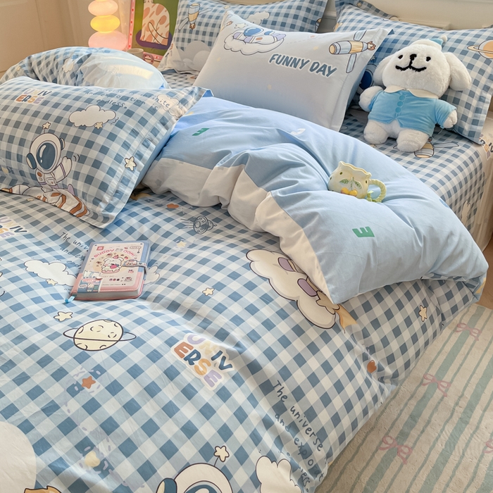 91家纺网 家纺一手货源 找家纺 花梦欣 2025新款全棉印花单品系列-单被套 畅游星球