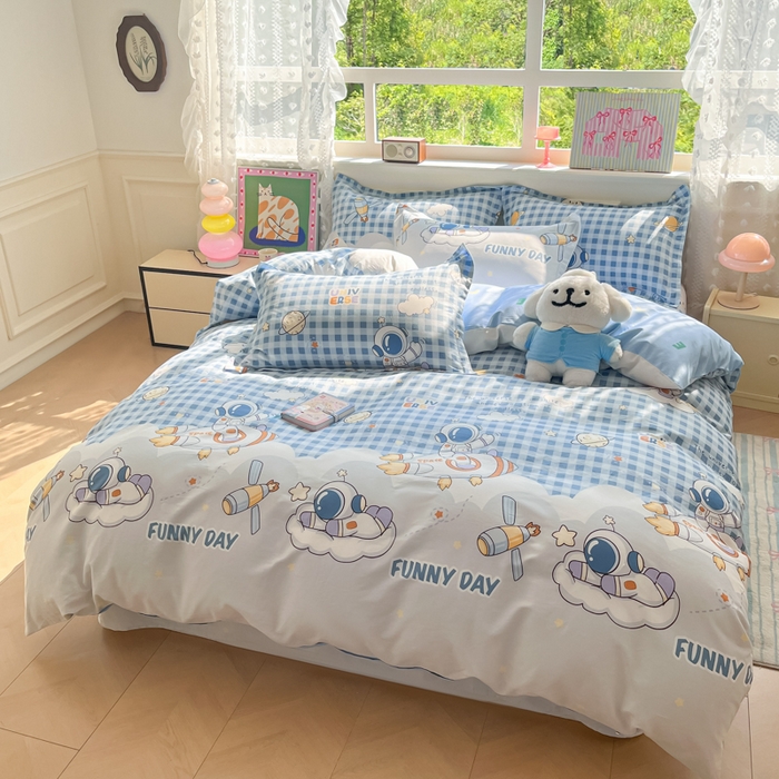 91家纺网 家纺一手货源 找家纺 花梦欣 2025新款全棉印花单品系列-单被套 畅游星球