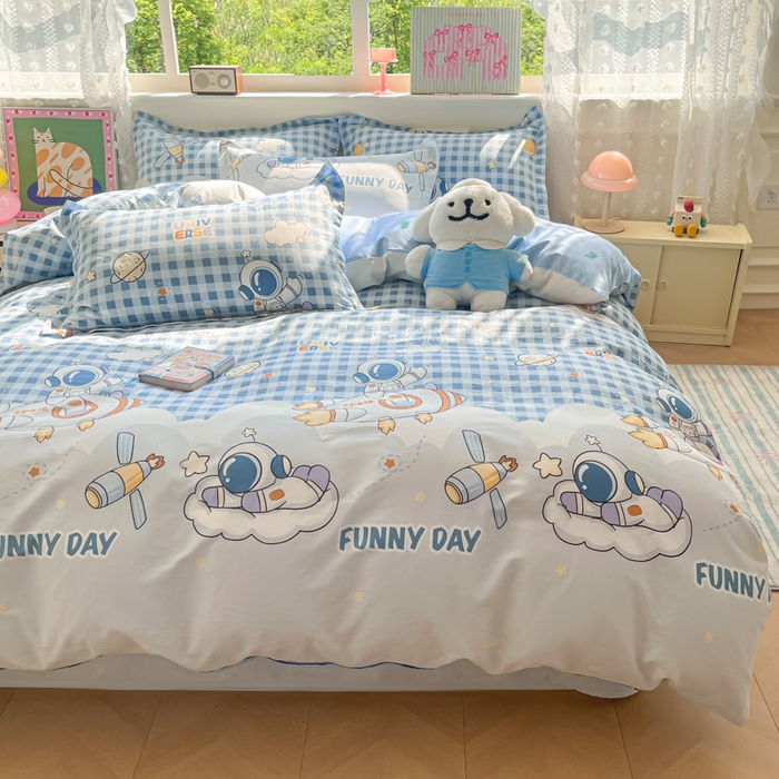 91家纺网 家纺一手货源 找家纺 花梦欣 2025新款全棉印花单品系列-单被套 畅游星球