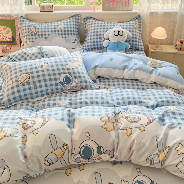 91家纺网 家纺一手货源 找家纺 花梦欣 2025新款全棉印花单品系列-单被套 畅游星球