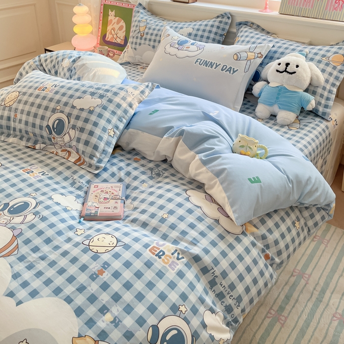 91家纺网 家纺一手货源 找家纺 花梦欣 2025新款全棉印花单品系列-单被套 畅游星球