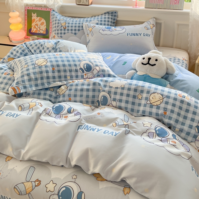 91家纺网 家纺一手货源 找家纺 花梦欣 2025新款全棉印花单品系列-单被套 畅游星球