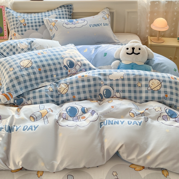 91家纺网 家纺一手货源 找家纺 花梦欣 2025新款全棉印花单品系列-单被套 畅游星球