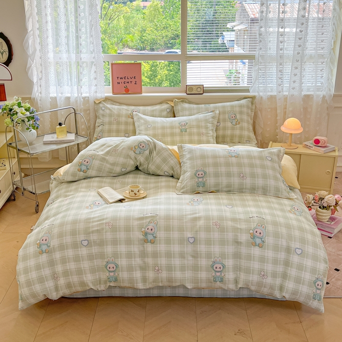 91家纺网 家纺一手货源 找家纺 花梦欣 2025新款全棉印花单品系列-单被套 薄荷兔兔