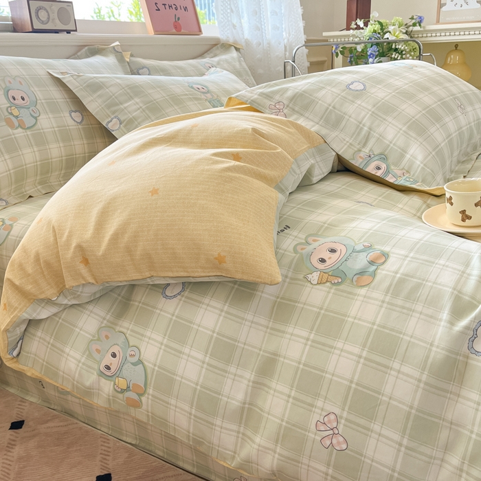 91家纺网 家纺一手货源 找家纺 花梦欣 2025新款全棉印花单品系列-单被套 薄荷兔兔