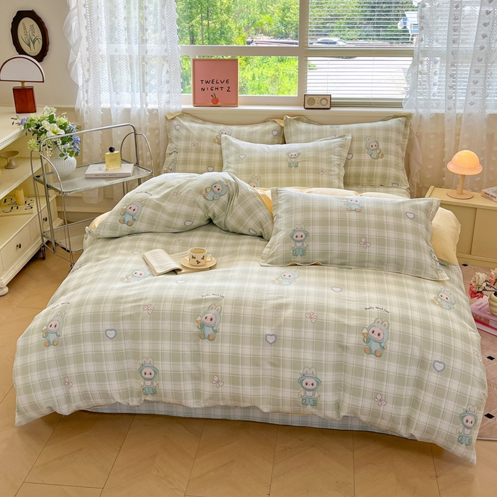 91家纺网 家纺一手货源 找家纺 花梦欣 2025新款全棉印花单品系列-单被套 薄荷兔兔