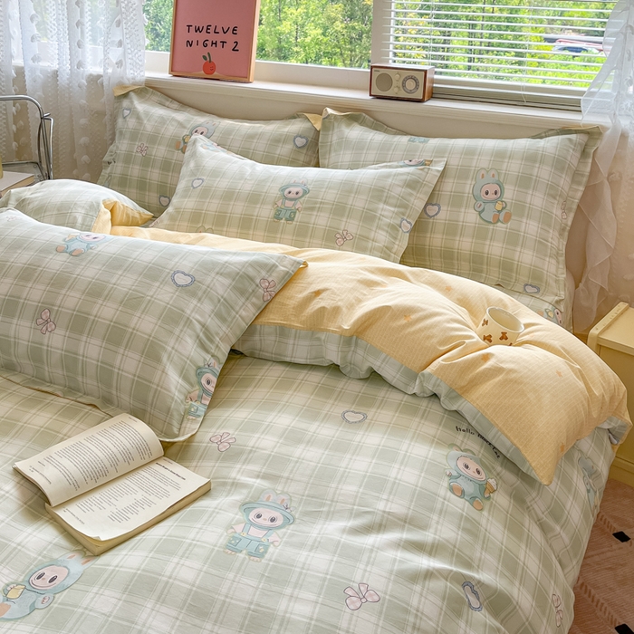 91家纺网 家纺一手货源 找家纺 花梦欣 2025新款全棉印花单品系列-单被套 薄荷兔兔