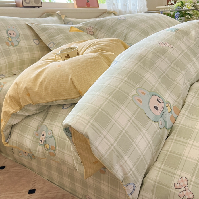 91家纺网 家纺一手货源 找家纺 花梦欣 2025新款全棉印花单品系列-单被套 薄荷兔兔