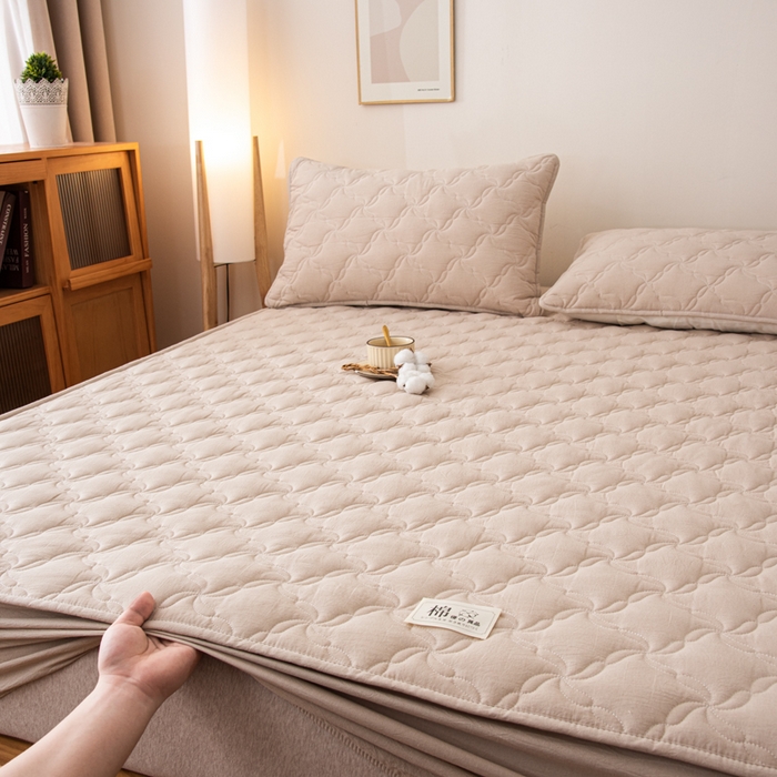 91家纺网 家纺一手货源 找家纺 萌飞 2025新款A类全棉纯棉色织抗菌夹棉床笠单床笠单品床笠单件床笠同款枕套一对 卡其色