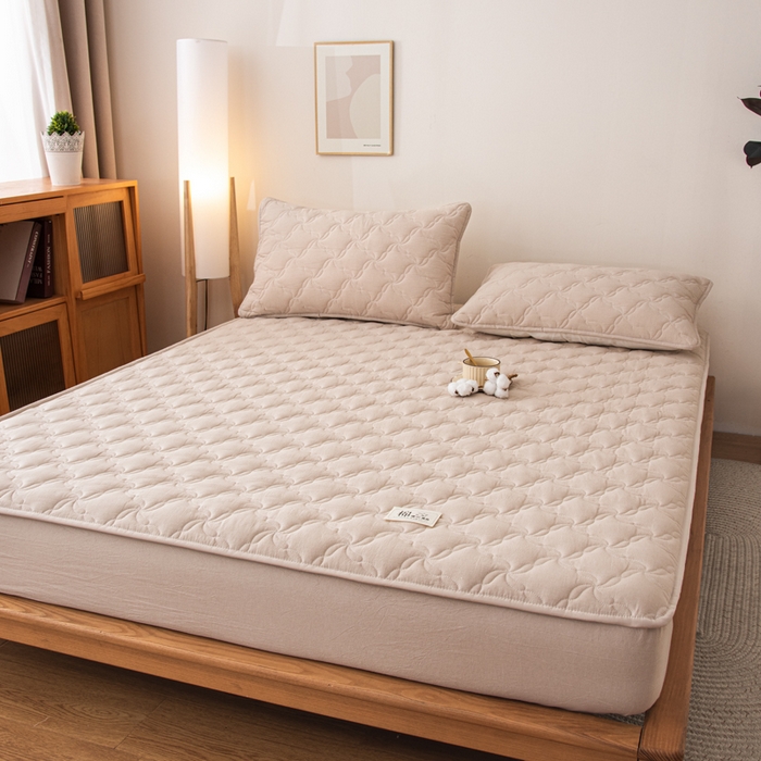 91家纺网 家纺一手货源 找家纺 萌飞 2025新款A类全棉纯棉色织抗菌夹棉床笠单床笠单品床笠单件床笠同款枕套一对 卡其色