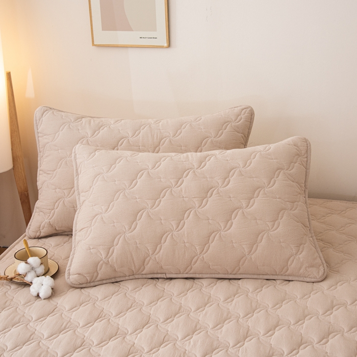 91家纺网 家纺一手货源 找家纺 萌飞 2025新款A类全棉纯棉色织抗菌夹棉床笠单床笠单品床笠单件床笠同款枕套一对 卡其色